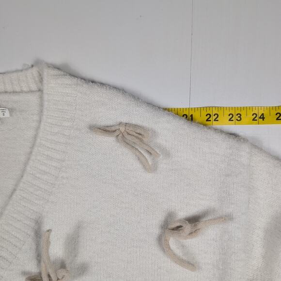 Luna + Ivy Cardigan Sweater Women’s S Ivory Cream 3D Bow Applique Cropped Knit - Picture 6 of 15